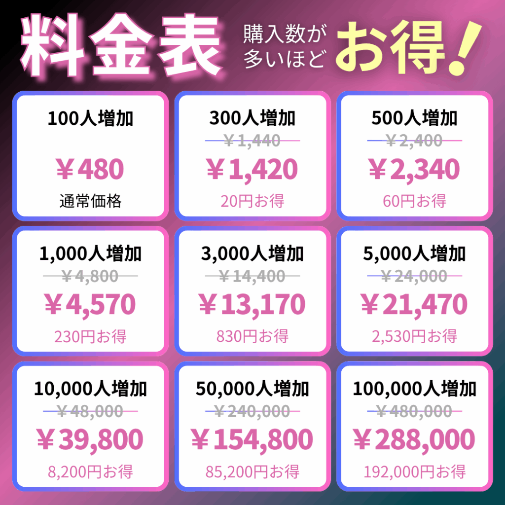 TikTok海外フォロワー料金表_インスタエンサー
