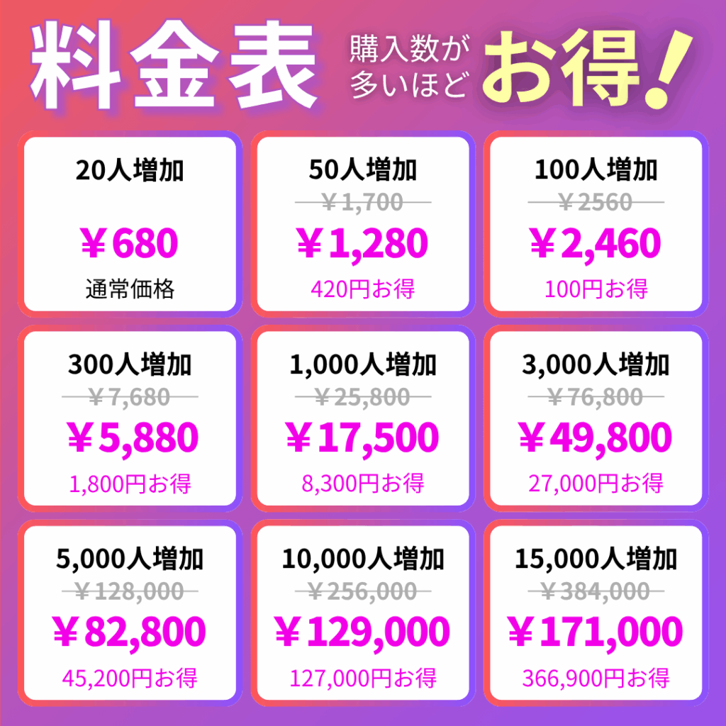 【インスタエンサー】インスタグラム日本人フォロワー料金表