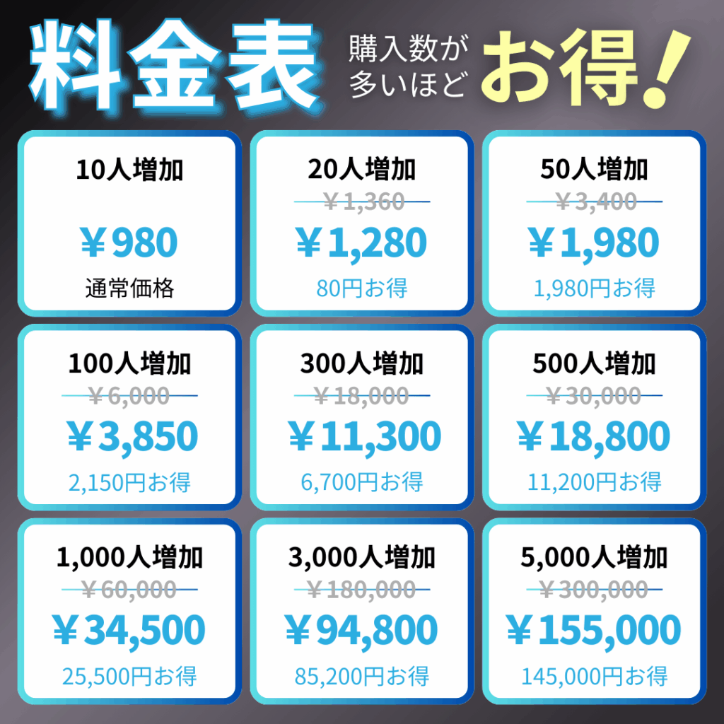 【インスタエンサー】TwitterX日本人フォロワー料金表